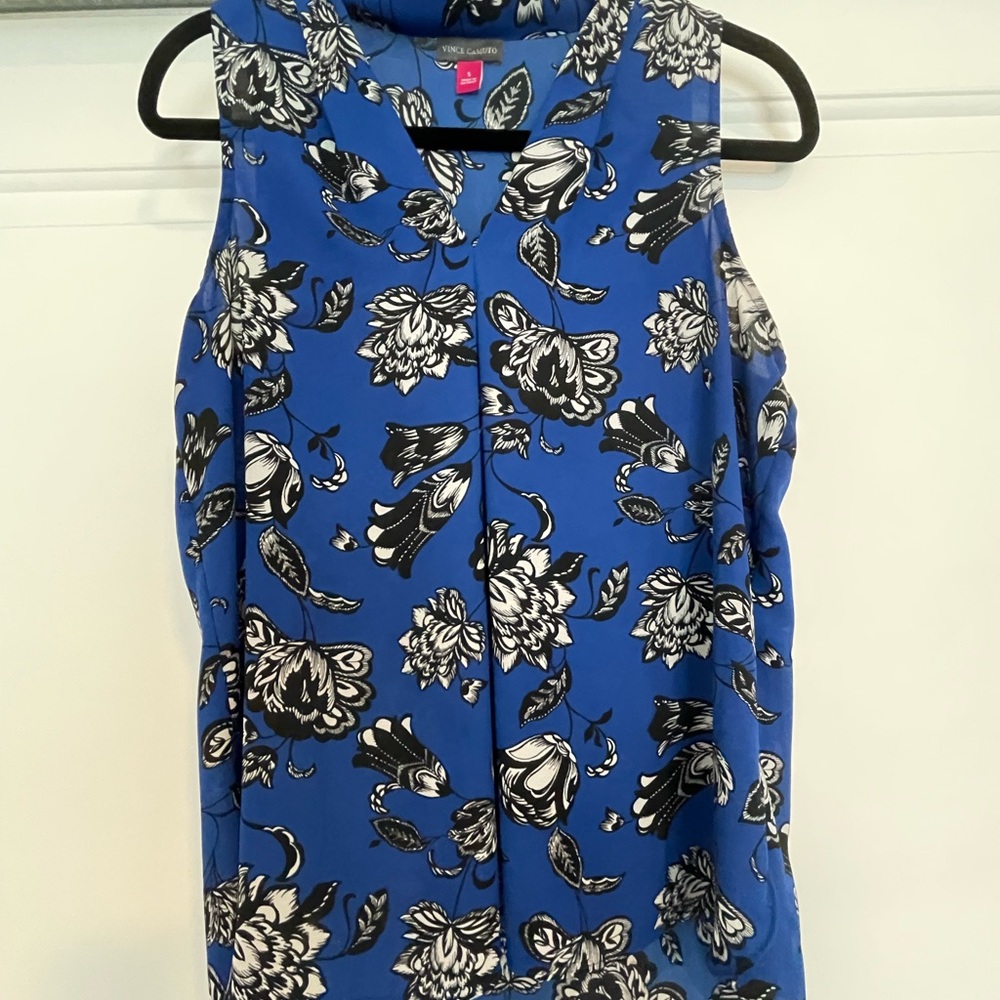 Vince Camuto Blue Floral Dressy Work Tank Top size Small